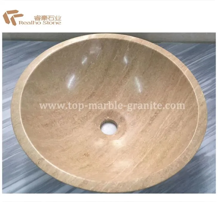 Beige Travertine Stone Bathroom Sinks Bowl