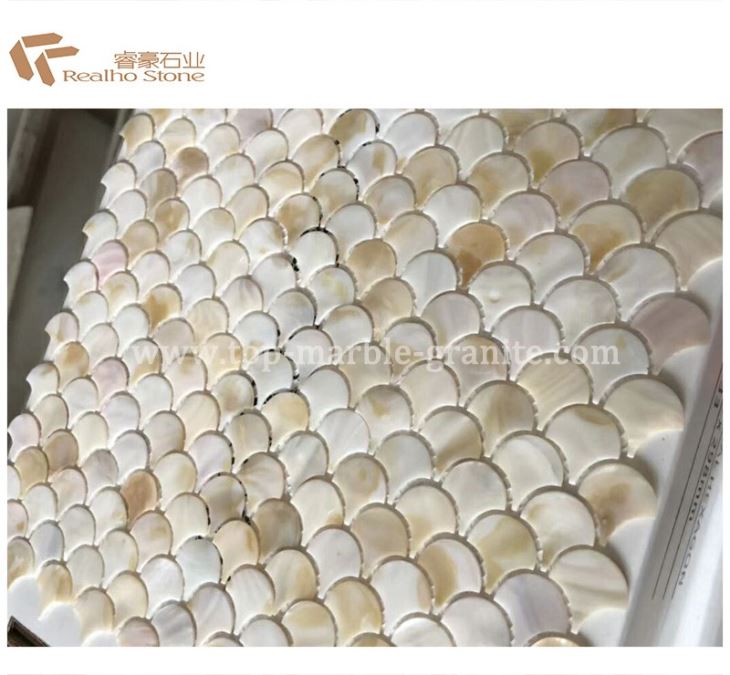 shell mosaic tiles on mesh