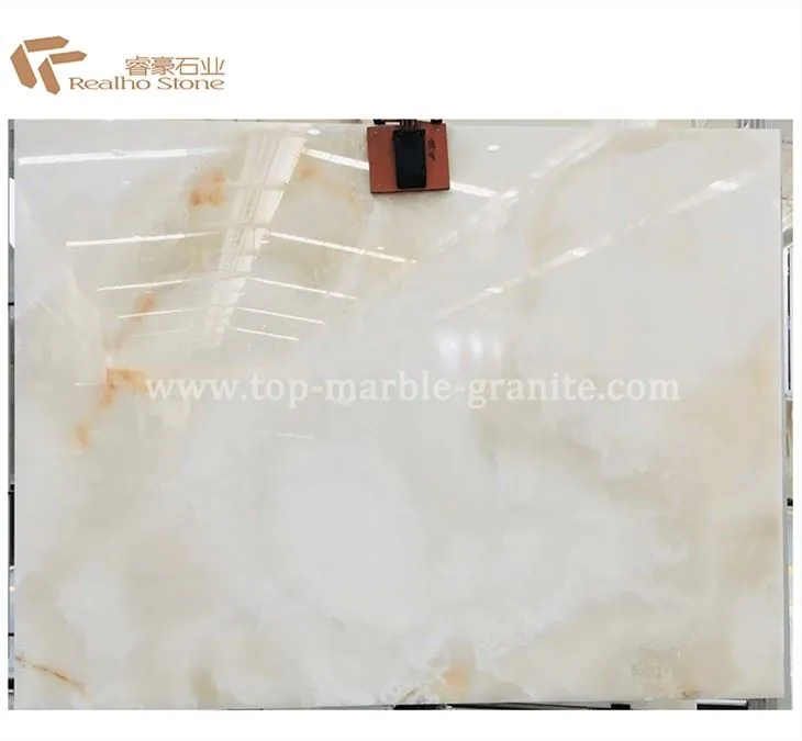 Natural White Onyx Slab Polished With Golden Veins