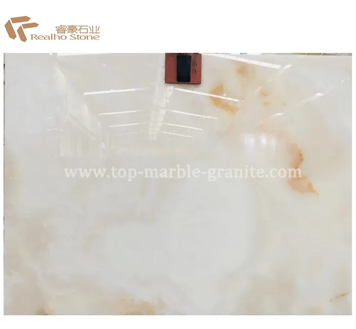 Natural White Onyx Slab Polished With Golden Veins